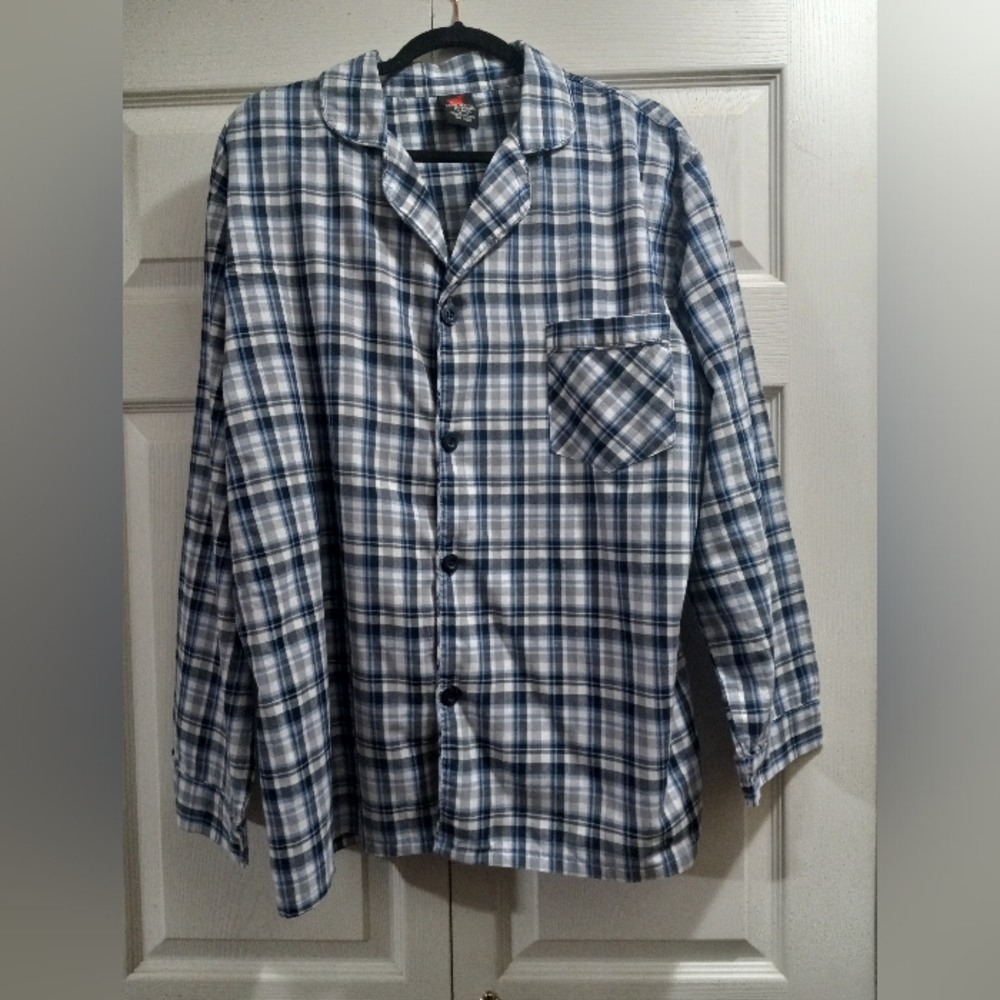 Hanes Navy and White Plaid Shirt